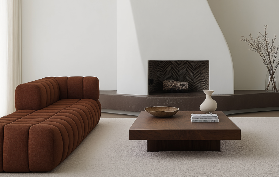 INTERIORISMO FUENGIROLA Salón moderno con sillas de madera, mesa de centro y estantería, con luz natural abundante.